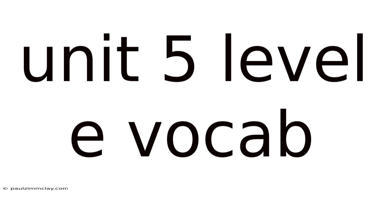 Unit 5 Level E Vocab